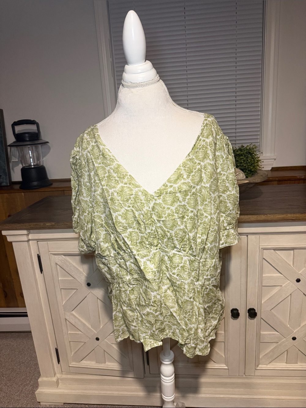 J. Crew Light Green Floral Wrap-Style Blouse